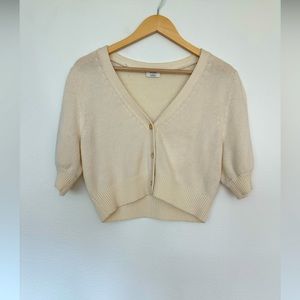 Aritzia Quarter-Sleeve Cream Knit Cardigan